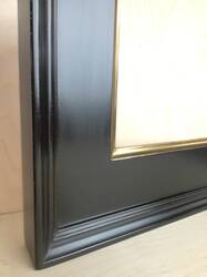 Custom picture frame 4'' wide gilded yellow gold leaf, with black sides and panel