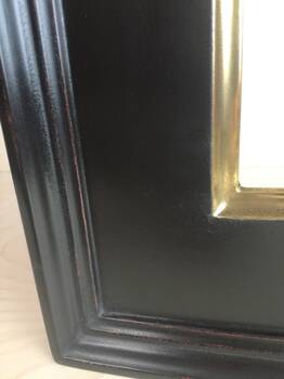 Custom picture frame 4'' wide gilded yellow gold leaf, with black sides and panel