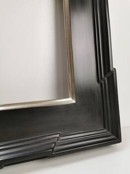 Custom picture frame with flemish corners gilded white gold leaf 12ct plum bole