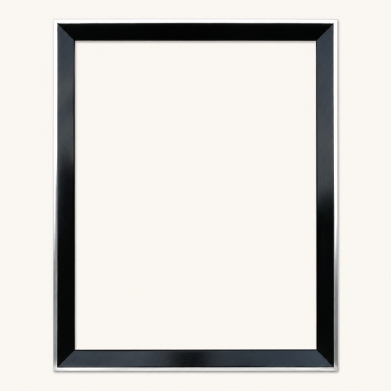 Black painting frame, made to measure, with gilded edge — 6K white gold leaf