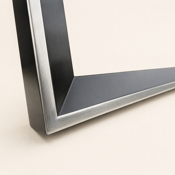 Black painting frame, made to measure, with gilded edge — 6K white gold leaf