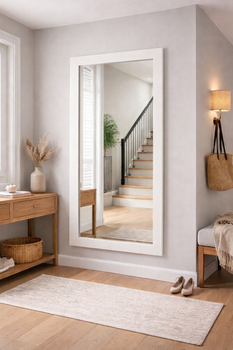 White framed mirror in hallway interior — large format, modern style