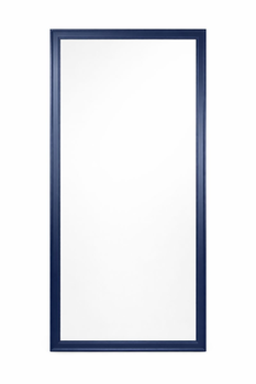 Mirror in a blue frame, made to measure — full view of the rectangular pane with a slim moulding in a deep semi-matte tone.