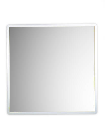 Square decorative mirror in a solid wood white frame, high-gloss finish, rounded corners