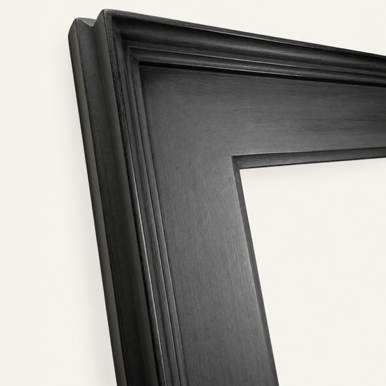 Black picture frame with a broad flat frieze, quarter-round hollow and ogee rising to the flat crowning edge