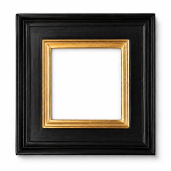 Black picture frame with a gilded edge, 23-karat gold, red bole, front view