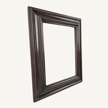 Dark brown picture frame at an angle – showing the depth of the moulding, the hollow cove, the rabbet and the rising outer edge.