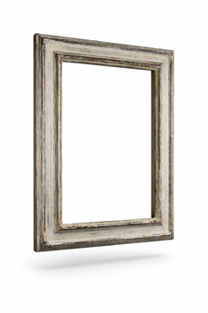 Hand-silvered frame for stretched canvas, 80×48 mm profile — front view, sterling silver leaf with patina