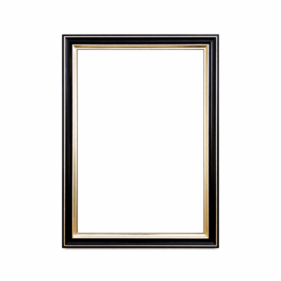 Black coved picture frame for oil paintings on canvas with white gold leaf, front view