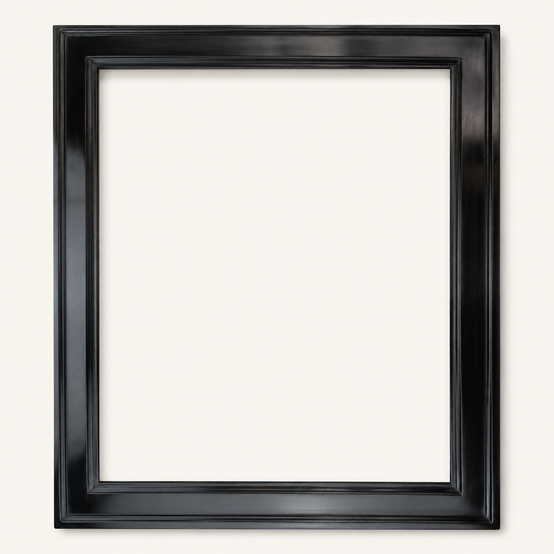 Hand-painted black picture frame made to measure, semi-matte finish — classical profile with raised outer edge and wide central frieze
