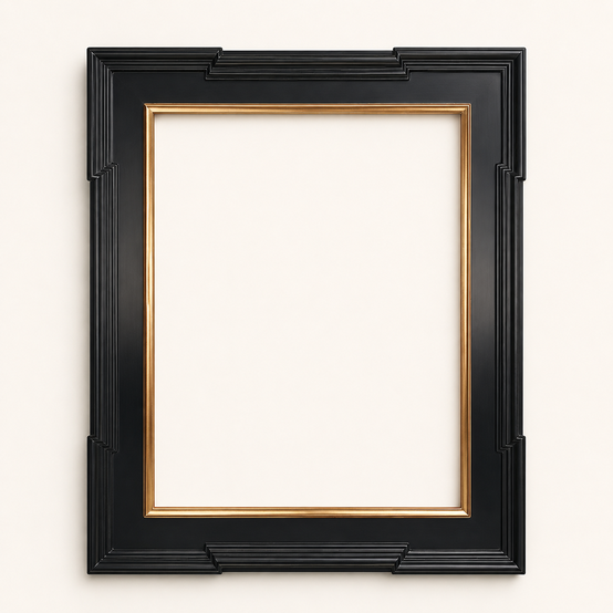 Black picture frame with Flemish corners, gilded in 22-karat moon gold leaf — front view