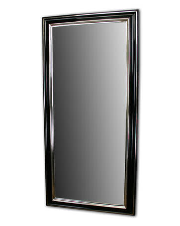 Mirror in black frame gilded with white gold leaf