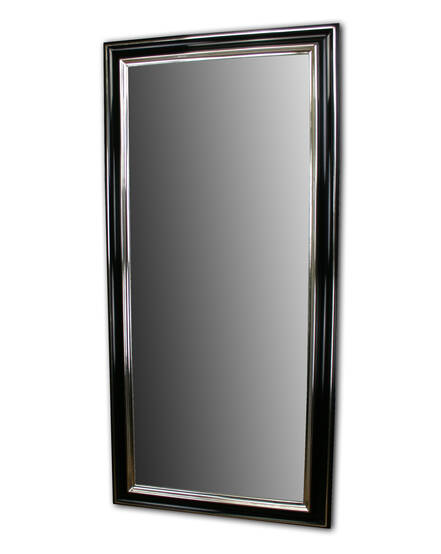 Mirror in black frame gilded with white gold leaf