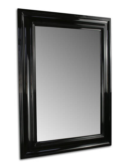 Black glamour mirror made to measure — high gloss finish, 75 mm moulding, full view