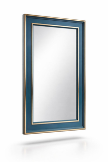 Handcrafted mirror in a turquoise frame with 22K gold leaf