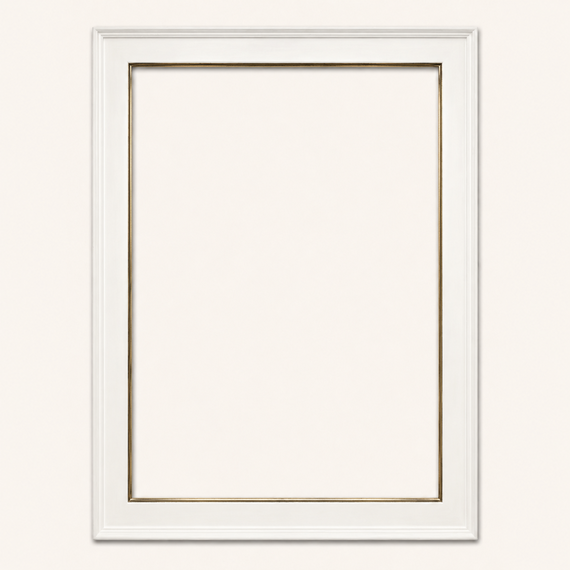 Custom Picture Frame “Casina 12” – Wide White Frame with 22K Gold Accents