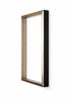 Deep picture frame seen at an angle, the palladium gilded face descending in a convex arc