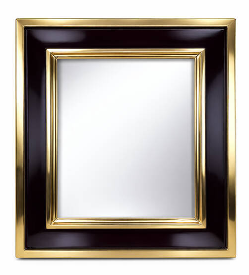 Lustro dekoracyjne w burgundowo-złotej ramie z dodatkiem złota płatkowego, rama o wysokim połysku.