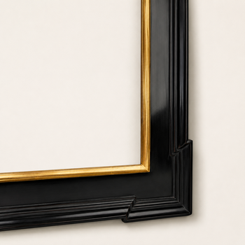 Flemish corner detail of the collector gilded picture frame — rabbet visible from the inside, red bole showing through the 23-karat yellow gold