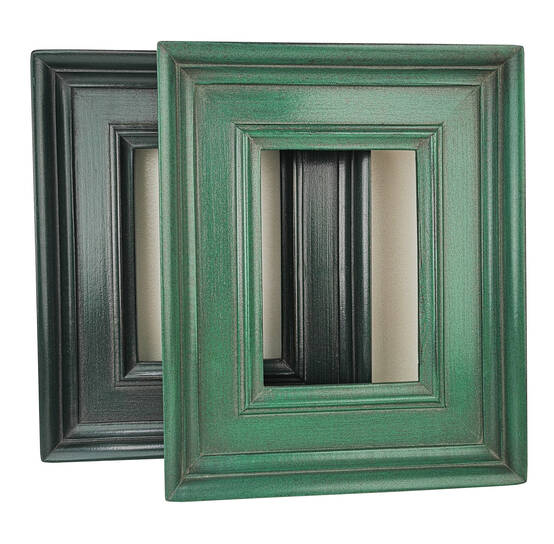 Dwie zielone ramy do obrazu na wymiar, profil wklęsły, różne odcienie zieleni