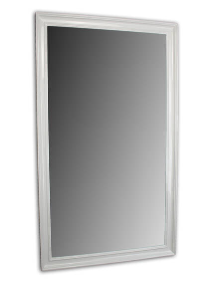 Bathroom mirror in a wide white frame