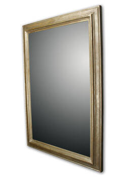 Mirror in a silver frame angled view — visible moulding depth and soft roll profile