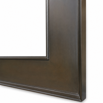 Dark brown picture frame moulding in profile, 150 mm: raised band at the inner edge, broad flat and ogee