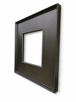 Hand-painted dark brown picture frame with a broad flat, patina on the raised band and ogee, satin sheen